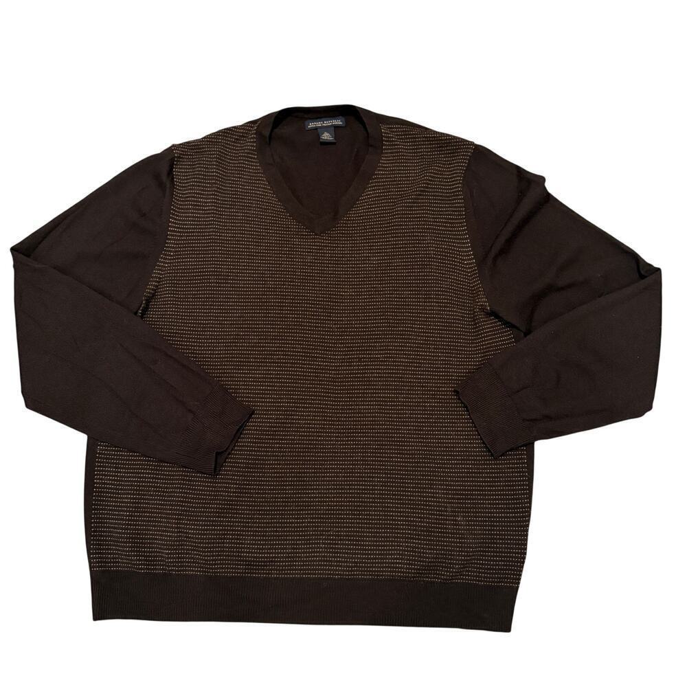 Banana Republic Chocolate Brown Extra Fine Merino Wool V Neck Sweater Men XL